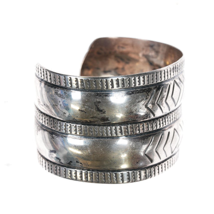 7" c1950's Navajo wide band stamped silver cuff bracelet