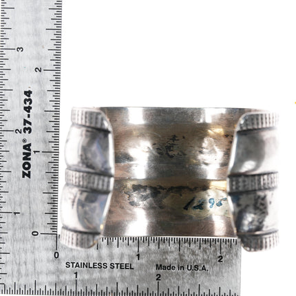 7" c1950's Navajo wide band stamped silver cuff bracelet