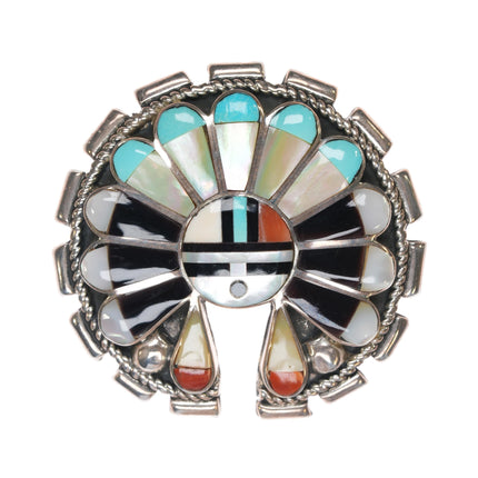 Dexter & Eva Cellicion Zuni stering sunface headdress pendant/pin channel inlay