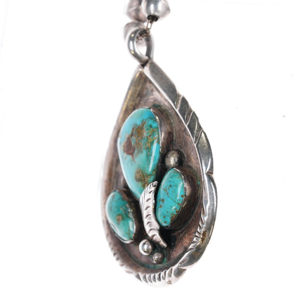 1970's Louise Platero Navajo Sterling turquoise pendant necklace