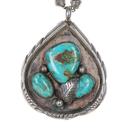 1970's Louise Platero Navajo Sterling turquoise pendant necklace