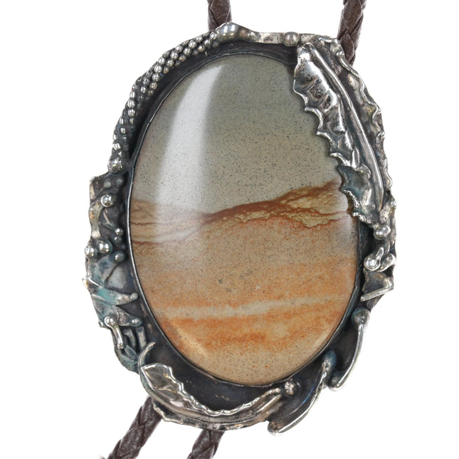 Stan Davidson (1933-2012) Brutalist sterling picture jasper bolo tie - Estate Fresh Austin