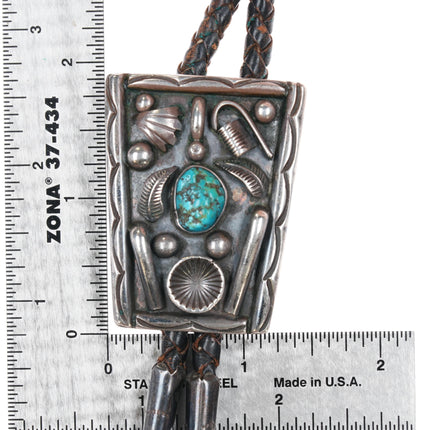 c1970 Jessie Claw Navajo sterling and turquoise bolo tie