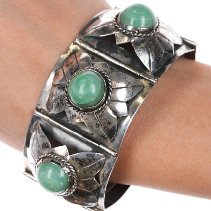 6.75" c1940's Mexican sterling green calcite link bracelet