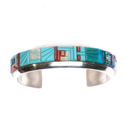 6 3/8" KP Sterling, turquoise, Gem Silica, Opal, coral cobblestone cuff bracelet