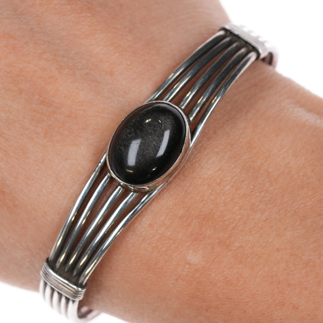 6 3/8" Sterling tiger's eye wire cuff bracelet