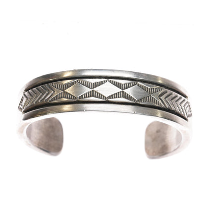 7.25" Heavy Bruce Morgan Navajo heavy stamped sterling cuff bracelet