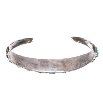 6 7/8" c1920's Navajo ingot silver turquoise row cuff bracelet