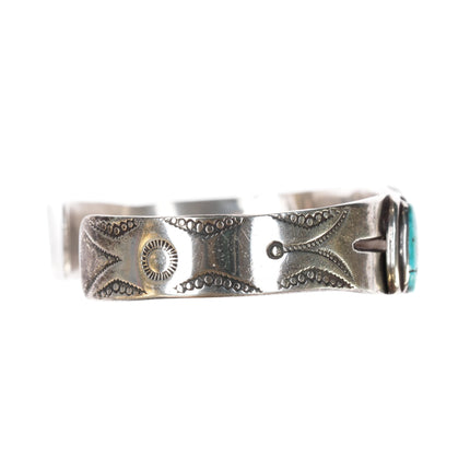 6.75" c1920's Navajo ingot silver turquoise row cuff bracelet