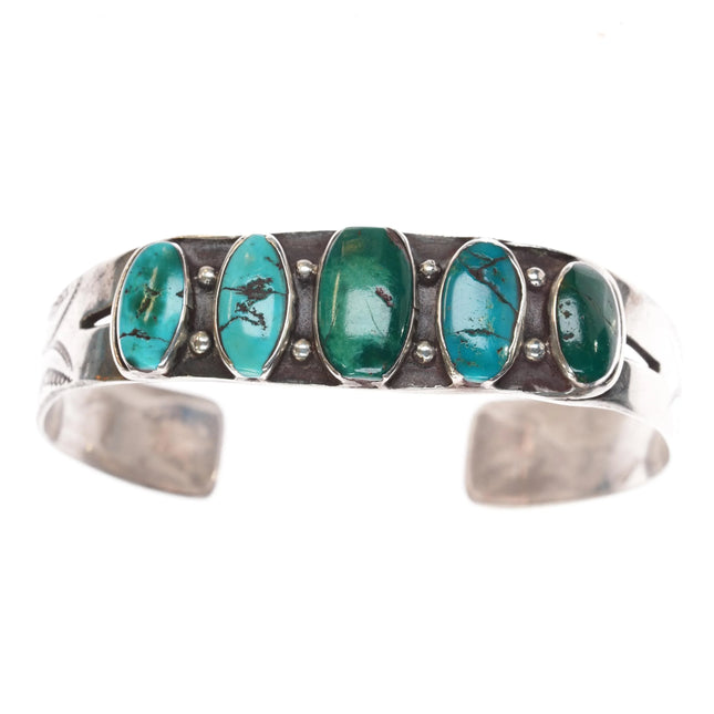 6.75" c1920's Navajo ingot silver turquoise row cuff bracelet - Estate Fresh Austin