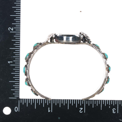 6.25" 1960's Navajo sterling and turquoise row watch cuff bracelet