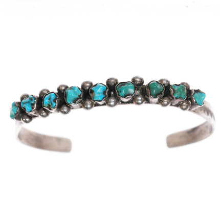 6.25" 40's-50's Zuni sterling carved turquoise row cuff bracelet