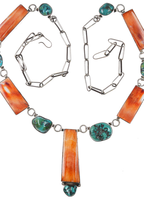 Herman Vandever Navajo Sterling, turquoise, and spiny oyster necklace