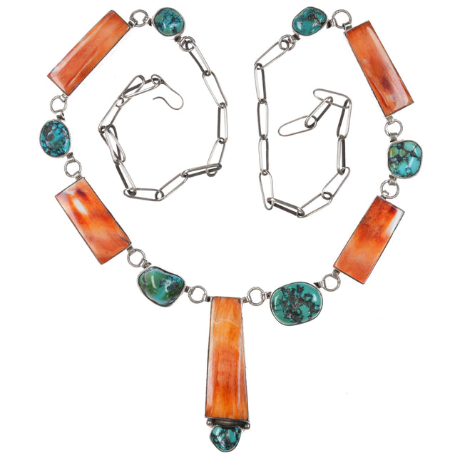 Herman Vandever Navajo Sterling, turquoise, and spiny oyster necklace