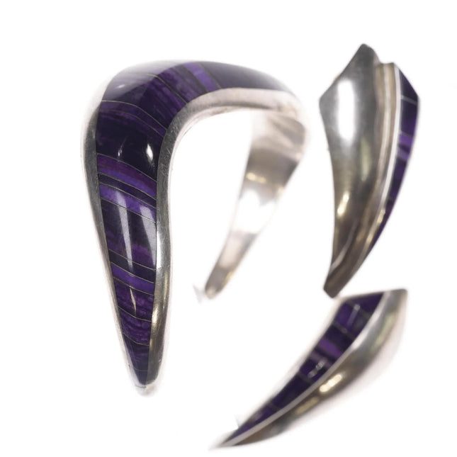 6.375" Sterling/14k Sugilite Channel inlay cuff bracelet and earrings - Estate Fresh Austin