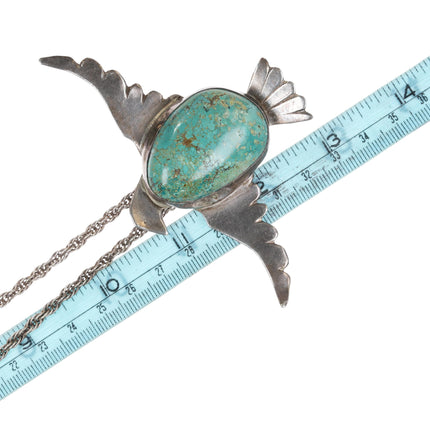 Odd Vintage Native American sterling/turquoise thunderbird pendant