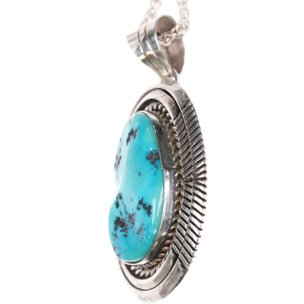 Eugene Belone Navajo Sterling Kingman turquoise pendant