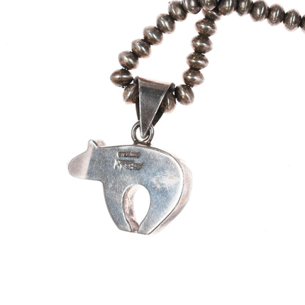 Ray Tracey Knifewing Bear pendant on sterling Navajo pearl necklace