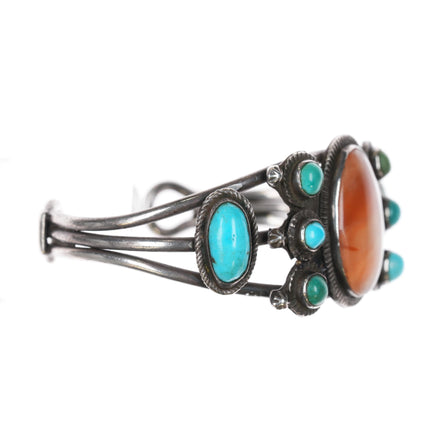 6.5" 30's Navajo silver, turquoise, agate cuff bracelet