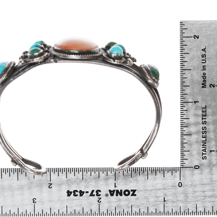 6.5" 30's Navajo silver, turquoise, agate cuff bracelet