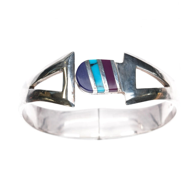 7" retro Mexican Sterling stone clamper bangle bracelet - Estate Fresh Austin