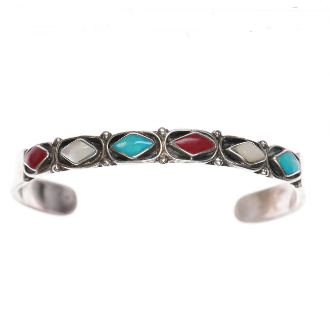 6 3/8" Jimmie Etsate Zuni sterling multi-stone patriotic cuff bracelet