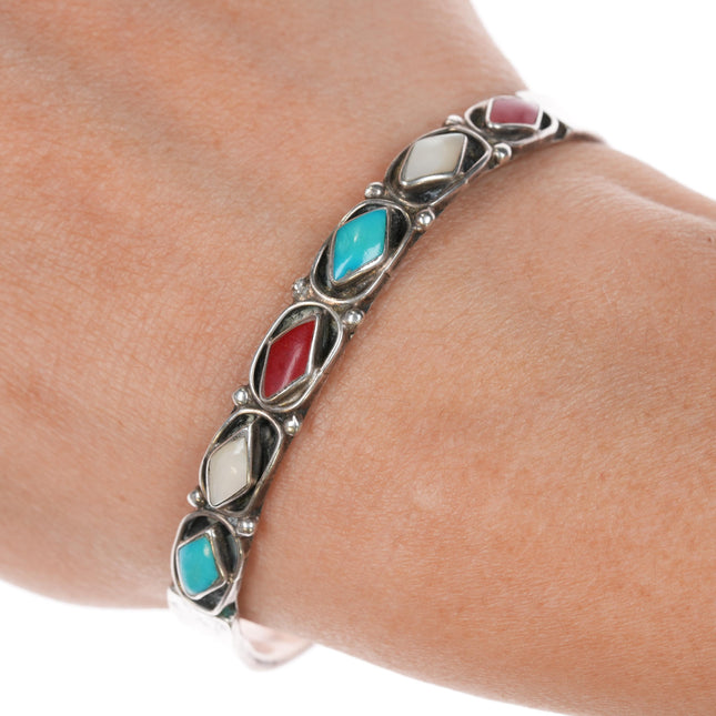 6 3/8" Jimmie Etsate Zuni sterling multi-stone patriotic cuff bracelet