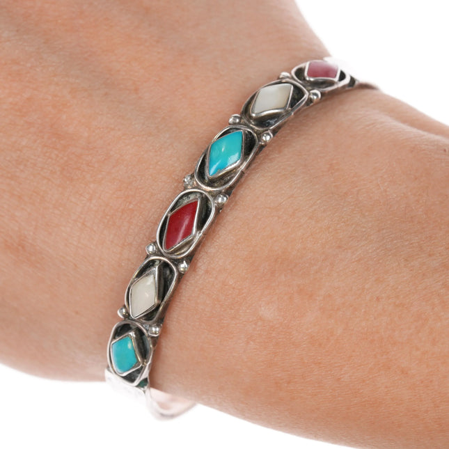 6.375" Jimmie Etsate Zuni sterling multi-stone patriotic cuff bracelet - Estate Fresh Austin