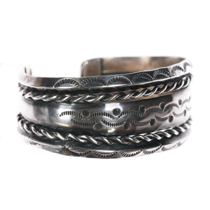 6 1/8" Vintage Navajo Heavy stamped carinated silver twisted wire cuff bracelet