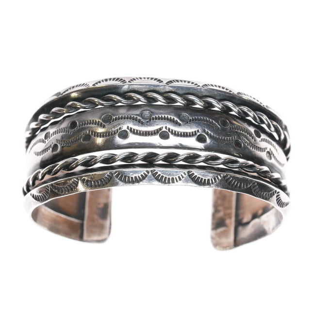 6.12" Vintage Navajo Heavy stamped carinated silver twisted wire cuff bracelet - Estate Fresh Austin