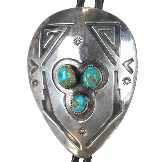 c1960 c-31 Navajo Overlay turquoise Large bolo tie sterling silver