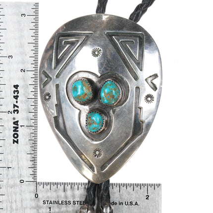 c1960 c-31 Navajo Overlay turquoise Large bolo tie sterling silver