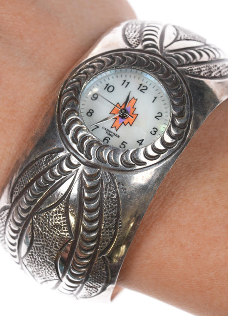 6 3/8" Carson Blackgoat Navajo Sterling watch cuff bracelet