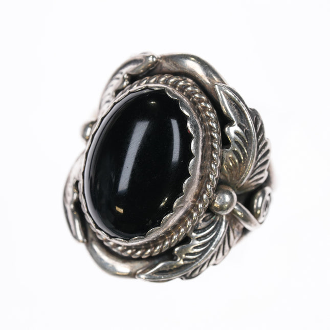 sz8.25 80's B Navajo sterling and onyx ring