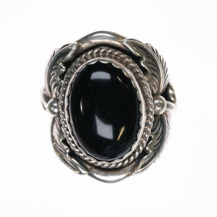 sz8.25 80's B Navajo sterling and onyx ring