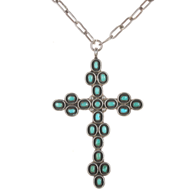 Nice Vintage Zuni sterling turquoise cluster cross pendant/necklace