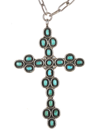 Nice Vintage Zuni sterling turquoise cluster cross pendant/necklace