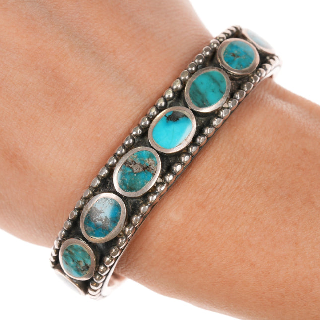 6" Sturdy Vintage Native American Turquoise Sterling cuff bracelet