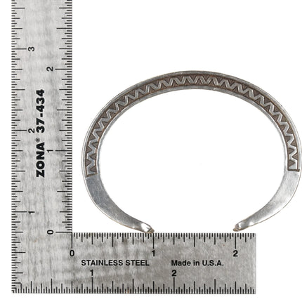 6.12" Roger Skeet Jr Navajo heavy stamped silver cuff bracelet - Estate Fresh Austin