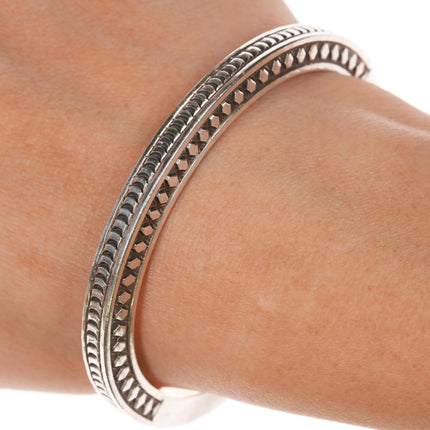 6.12" Roger Skeet Jr Navajo heavy stamped silver cuff bracelet - Estate Fresh Austin