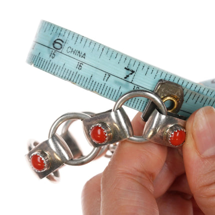 7" Harvey Mace Navajo thick sterling/coral link bracelet - Estate Fresh Austin