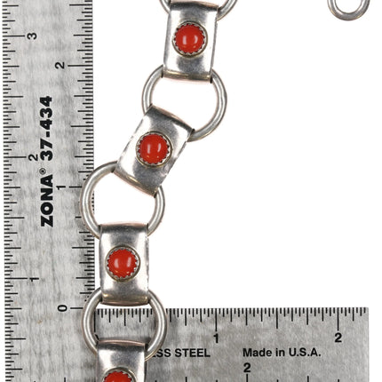 7" Harvey Mace Navajo thick sterling/coral link bracelet - Estate Fresh Austin