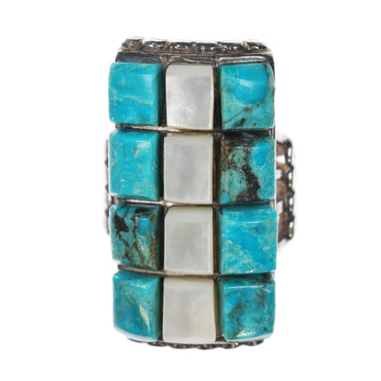 sz8.25 Large Vintage Zuni sterling turquoise/shell cobblestone ring