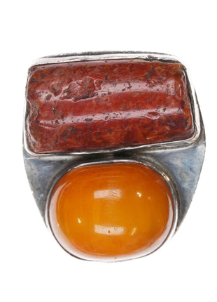 sz10.5 (Adjustable) Rebecca Collins Butterscotch Amber/Coral sterling ring