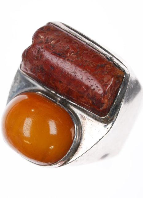 sz10.5 (Adjustable) Rebecca Collins Butterscotch Amber/Coral sterling ring