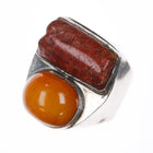 sz10.5 (Adjustable) Rebecca Collins Butterscotch Amber/Coral sterling ring - Estate Fresh Austin