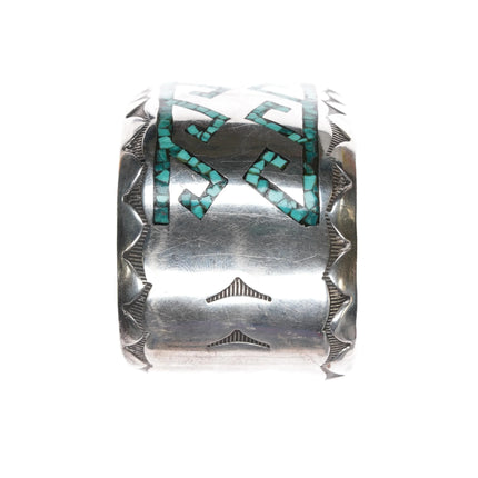 6.75" 1970's Navajo sterling chip inlay wide band cuff bracelet - Estate Fresh Austin