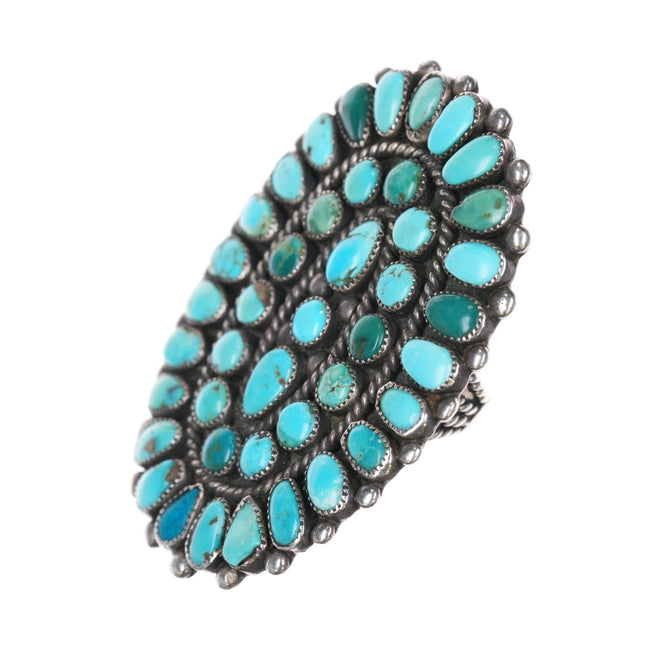 sz6.75 30's-40's Large Zuni silver turquoise cluster ring