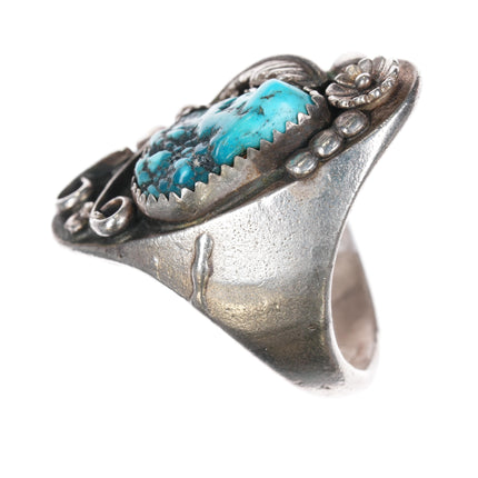 sz11 Large 1970's Navajo sterling and turquoise ring