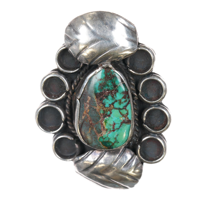 sz7.75 1970's Large Navajo green turquoise and sterling ring